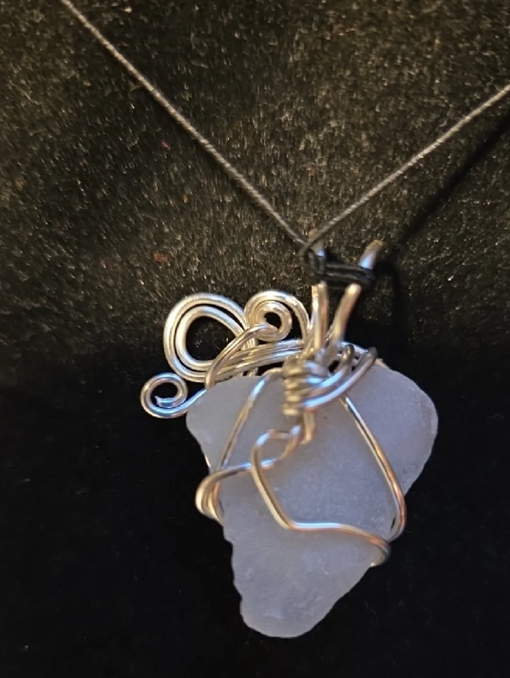 Silver Tone Wire-Wrapped Sea Glass Pendant - Picture 2 of 5